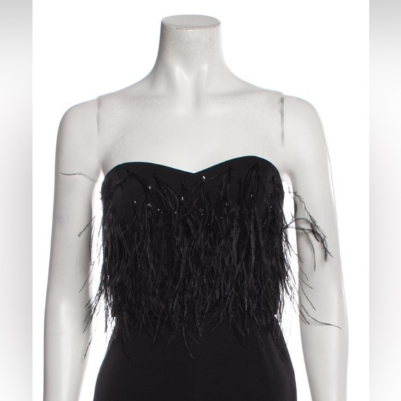 Saloni jumpsuit black size 2 Aurelie feather trimmed cady strapless fairy core - Picture 2 of 6